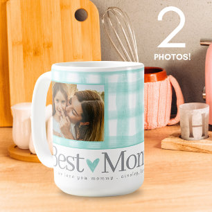 Best Mom Ever 2 Photo Gingham Hearts Mother's Day Coffee Mug
