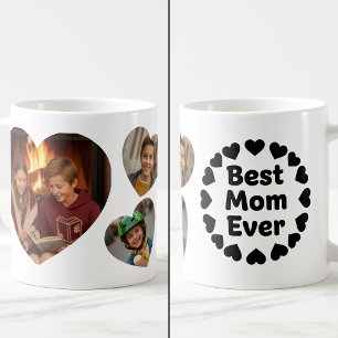 Best Mom Ever 3 Heart Photo Keepsake Black White Coffee Mug
