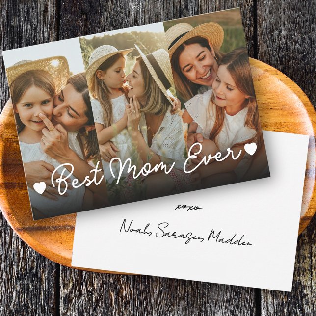 Best Mom Ever 3 Photo Collage Mother's Day Hearts Holiday Card (Creator Uploaded)