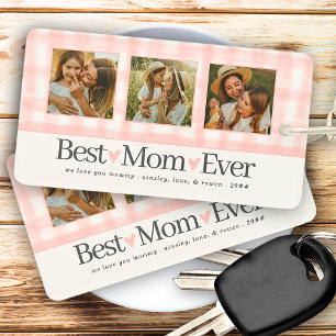 Best Mom Ever 3 Photo Mothers Day Gingham Hearts Keychain