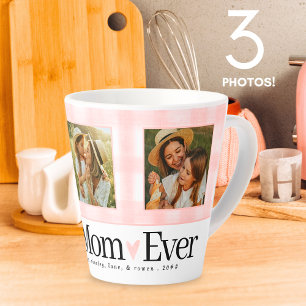 Best Mom Ever 3 Photo Mothers Day Gingham Hearts Latte Mug