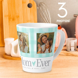 Best Mom Ever 3 Photo Mothers Day Gingham Hearts Latte Mug