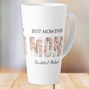 Best Mom Ever 3 Photos Cutout Letters Latte Mug