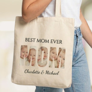 Best Mom Ever 3 Photos Cutout Letters Tote Bag