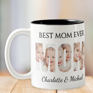 Best Mom Ever 3 Photos Cutout Letters Two-Tone Coffee Mug