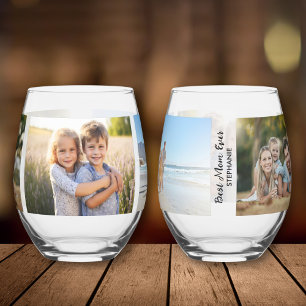 Best Mom Ever, 3 Photos, Personalized Custom Stemless Wine Glass