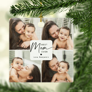 Best Mom Ever 4 Photo Collage Personalized Ceramic Ornament