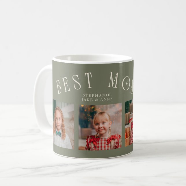 Best Mom Ever 4-Photo Sage Green Mothers Day  Coffee Mug (Front Left)