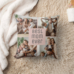 Best Mom Ever 5 Photos Mother's Day Blush Pink Throw Pillow