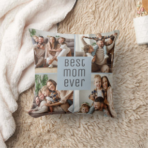 Best Mom Ever 5 Photos Mother's Day Dusty Blue Throw Pillow