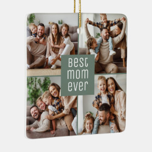 Best Mom Ever 5 Photos Sage Green Mother's Day Ceramic Ornament