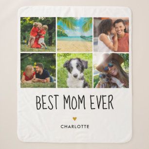 Best Mom Ever 6 Photo Collage Gold Heart Sherpa Blanket