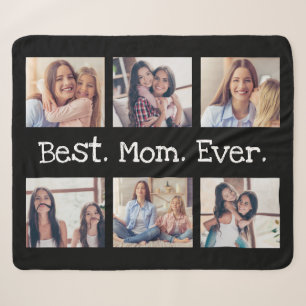 Best Mom Ever 6 Photo Collage in Black and White Sherpa Blanket