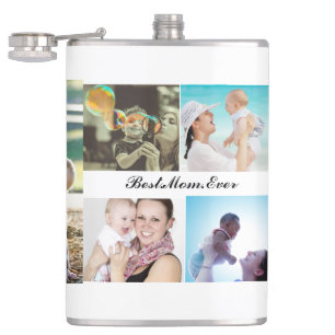Best Mom Ever 6 Photo Collage Mother's Day Hip Flask