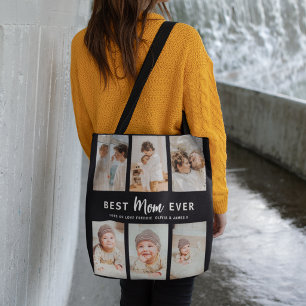 Best Mom Ever 6 Photo Collage Personalized Tote Bag