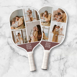 Best Mom Ever 8 Photo Collage Brown Pickleball Pad Paddle