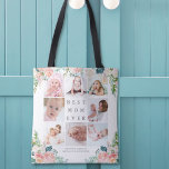 BEST MOM EVER 8 Photo Collage Floral Custom Text Tote Bag<br><div class="desc">Create a photo memory tote bag for the BEST MOM EVER utilizing this easy-to-upload photo collage template with 8 pictures accented with watercolor blush pink, white and rose coloured peony flowers and grey editable text on your choice of background colours. The design is duplicated on both sides. ASSISTANCE: For help...</div>