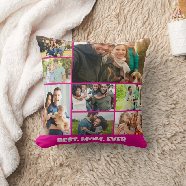 Best Mom Ever – 8 Photo Collage Frame Template Throw Pillow (Blanket)