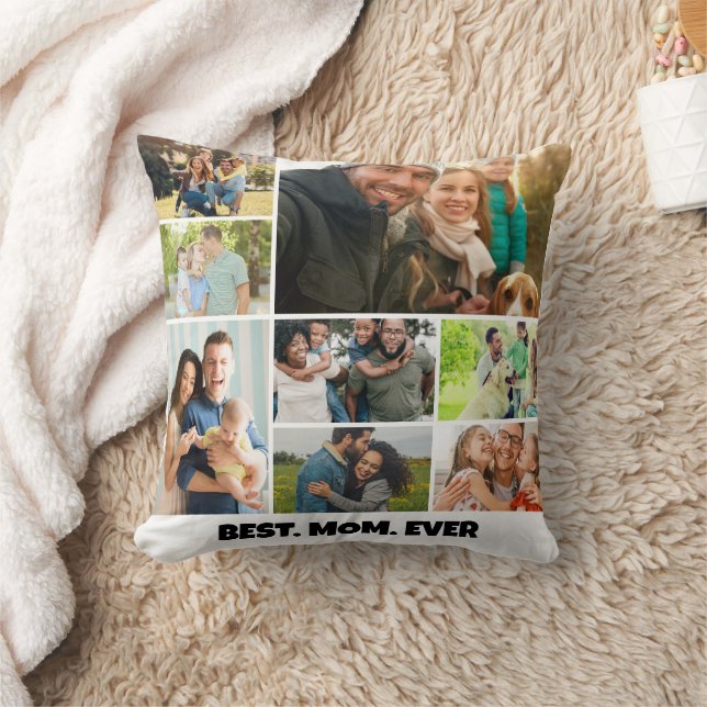 Best Mom Ever – 8 Photo Collage Frame Template Throw Pillow (Blanket)