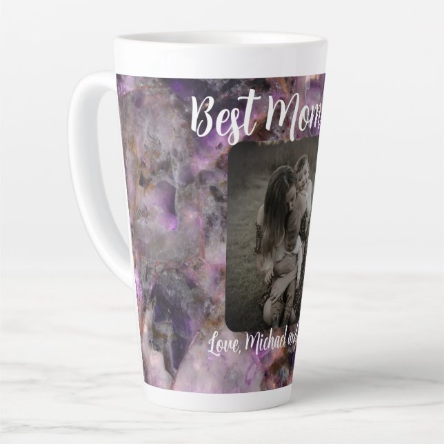 Best Mom ever Abstract purple quartz marble Latte Mug (Left Angle)