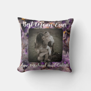 Best Mom ever Abstract purple quartz marble Throw Pillow
