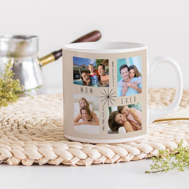 Best Mom Ever Any Year 8 Photo Collage Beige Coffee Mug (Creator Uploaded)