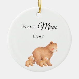Best Mom Ever Bear Cubs Family Photo Ceramic Ornament