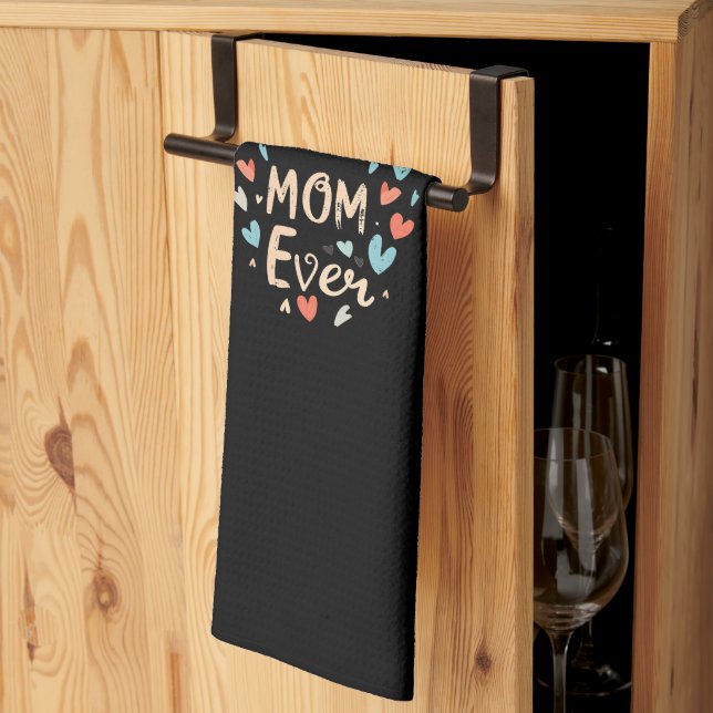Best Mom Ever Black Colourful Kitchen Towel (Thirds Fold)
