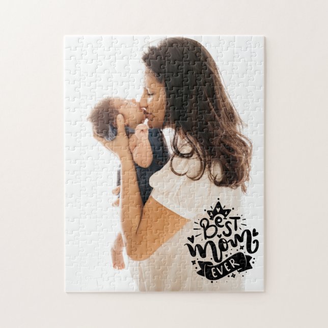 Best Mom Ever Black Lettering Photo Mommy Day Gift Jigsaw Puzzle (Vertical)