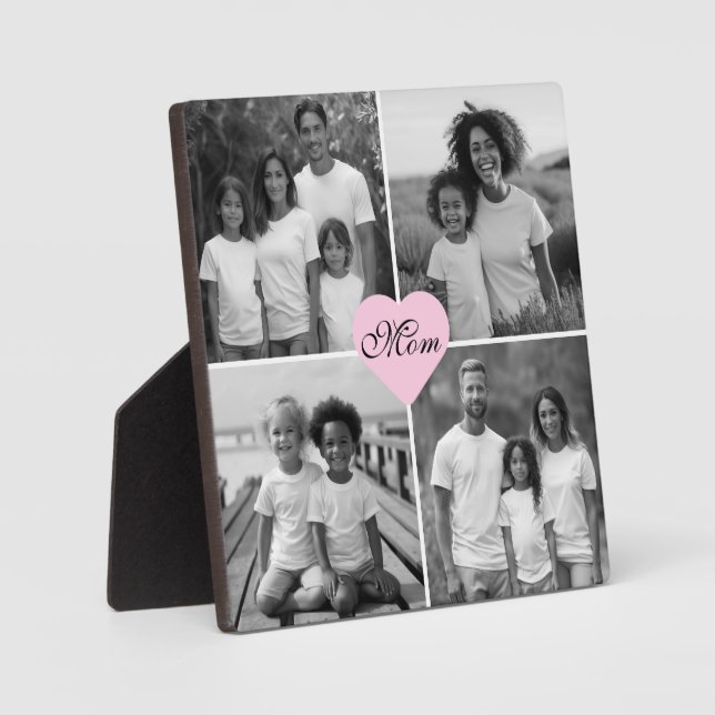 Best Mom ever black white elegant 4 photo Plaque (Front)