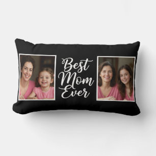 Best Mom Ever Black White Script 2 Photo Keepsake Lumbar Pillow