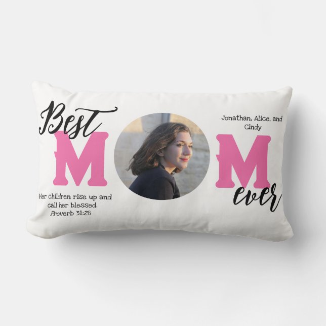 Best Mom Ever Blessed Mother's Photo Throw Pillow (Front)