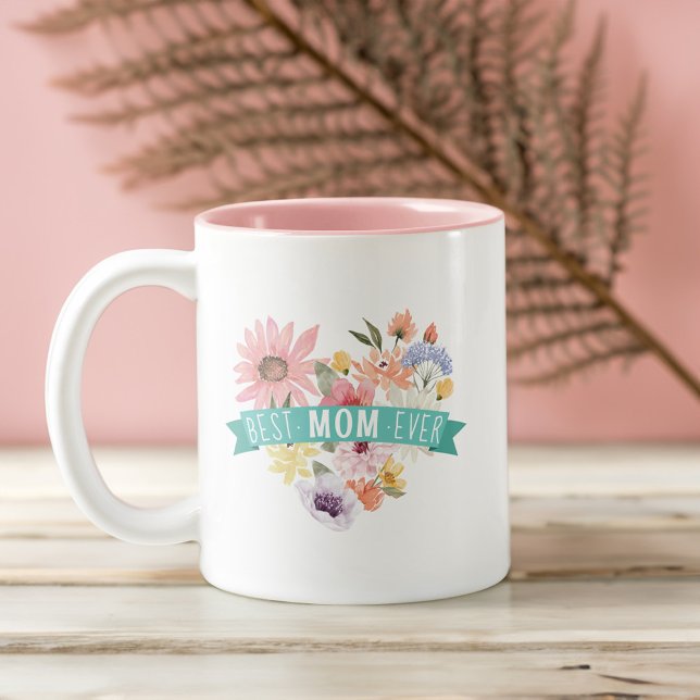 Best Mom Ever | Blooming Wildflowers Heart Photo Two-Tone Coffee Mug (Best Mom Ever | Blooming Wildflowers Heart Photo Two-Tone Coffee Mug)