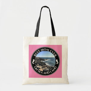 Best Mom Ever Blue Atlantic Ocean Rocky Seashore Tote Bag
