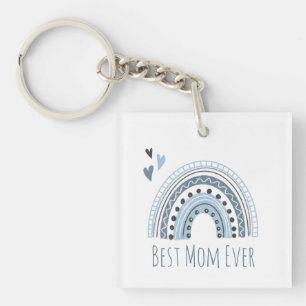Best Mom Ever Blue Boho Rainbow Photo Keychain