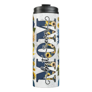 Best Mom Ever Blue Yellow Floral Thermal Tumbler