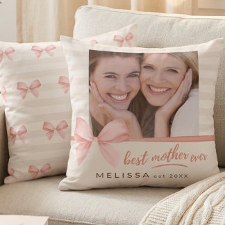 Best Mom Ever Blush Cream Photo Mother's Day  Throw Pillow