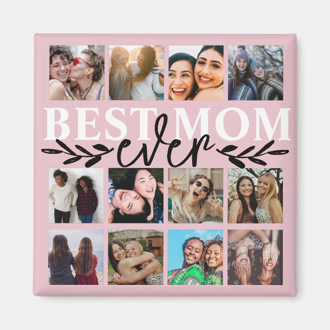 Best Mom Ever Blush Pink Photo Collage Magnet (Front)