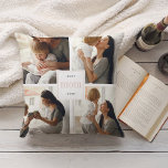 Best Mom Ever | Blush & White Kids Photo Collage Throw Pillow<br><div class="desc">Create a sweet gift for mom this Mother's Day with this four photo collage throw pillow. "Best Mom Ever" appears in the center in light grey and blush pink lettering set on a white square. Customize with four square photos. Reverse side features blush and white stripes.</div>