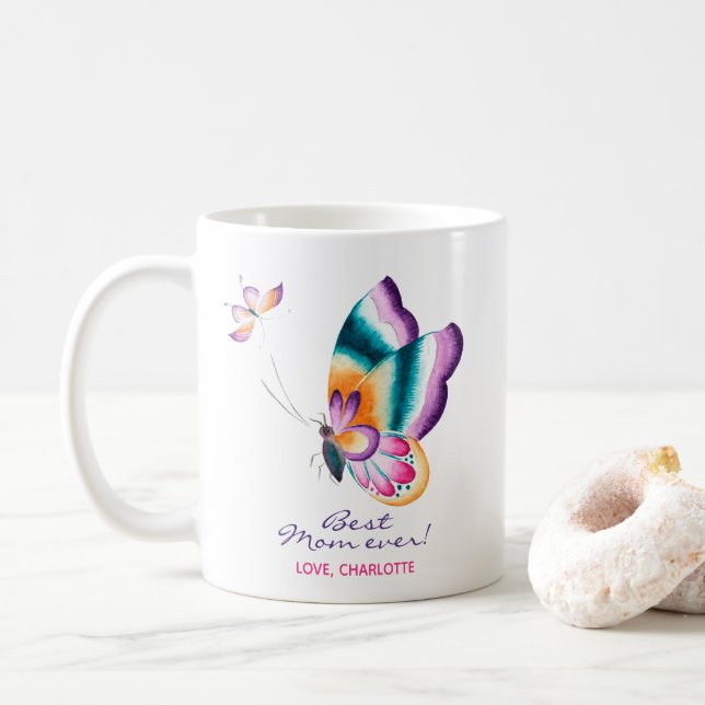 Best mom ever! Boho chic butterfly - Mother's Day Coffee Mug (With Donut)
