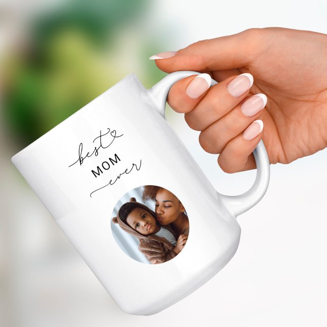 Best Mom Ever Boho Script Custom Photo Mother Gift Coffee Mug (Creator Uploaded)