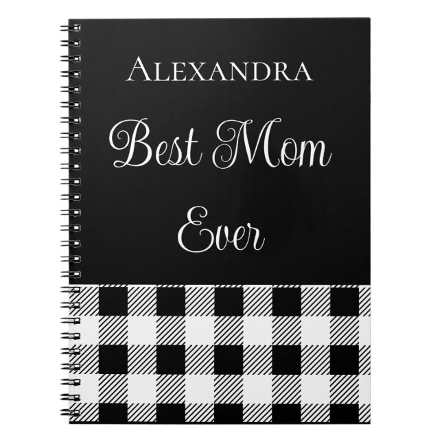 Best Mom Ever Buffalo Plaid Black White Apron Note Notebook (Front)