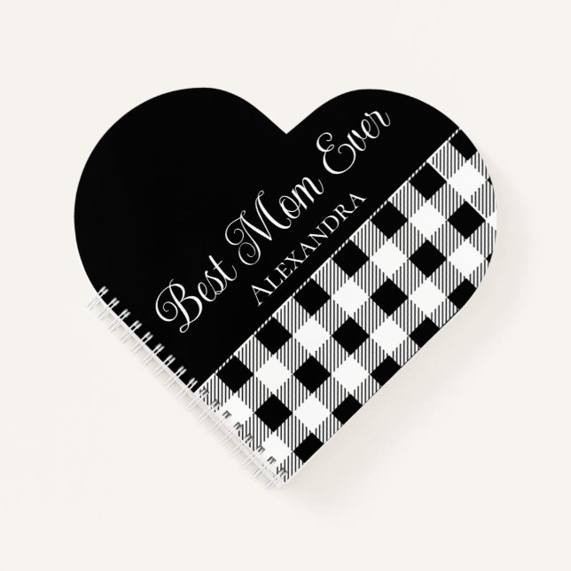 Best Mom Ever Buffalo Plaid Black White Apron Notebook (Front)