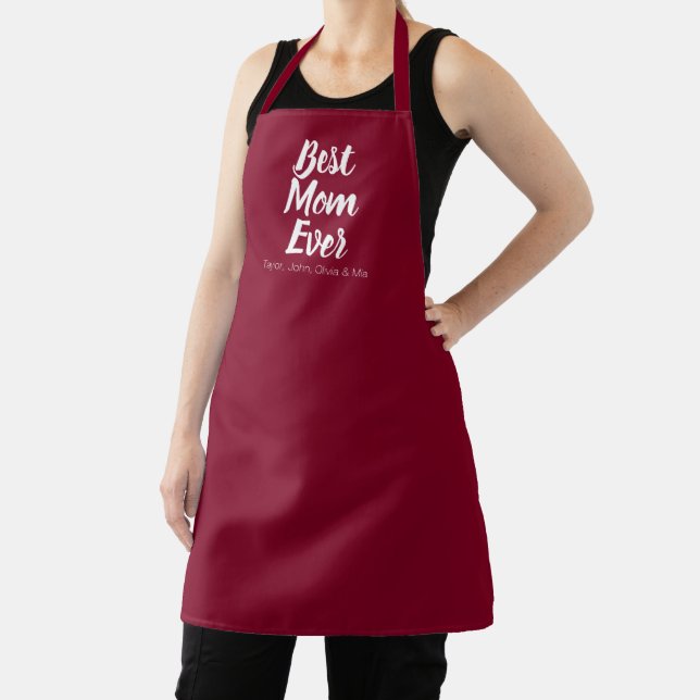 Best Mom Ever burgundy custom script text cute Apron (Insitu)