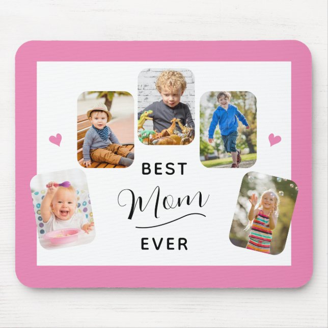 Best Mom Ever Calligraphy 5 Photo Pink Mouse Pad (Front)