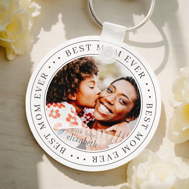 Best Mom Ever Classic Simple Photo Keychain (Creator Uploaded)