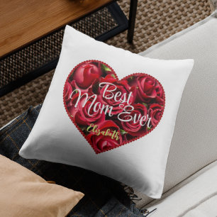 Best Mom Ever Classy Red Roses Heart Mothers Day Throw Pillow