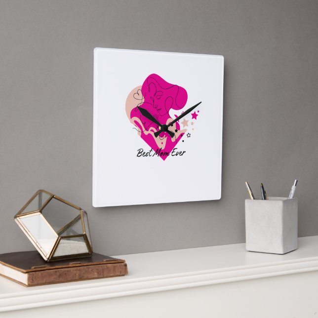 Best Mom Ever Colourful Design Square Wall Clock (Office)