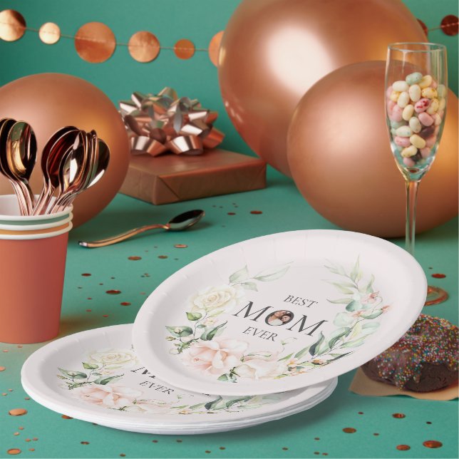 Best Mom Ever-Colourful Floral Wreath 2 Paper Plate (Multi)