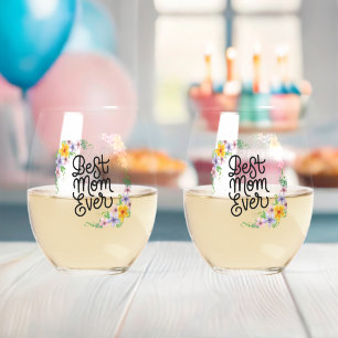Best Mom Ever Colourful Stemless Wine Glass